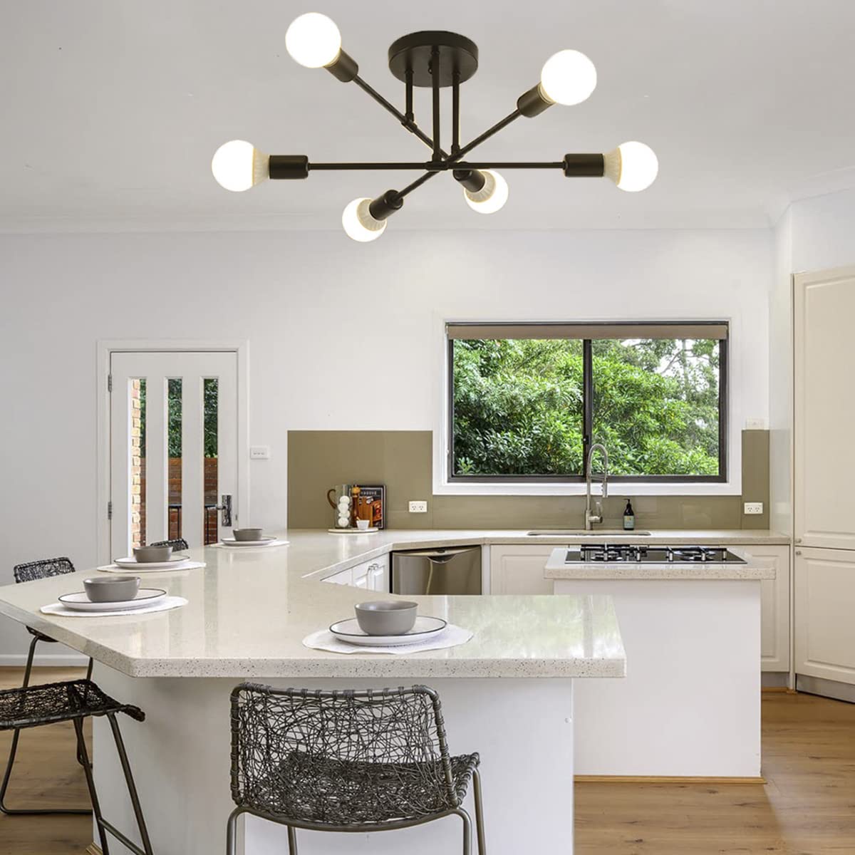 ELEPHANTBOAT 6-Light Hanging Lights for Living Room, Modern Metal Chandelier Light Fixture, Pendant Lights for Ceiling, Without